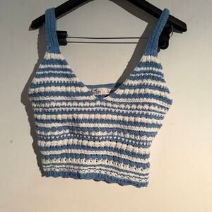 Hollister Small Striped Crochet Knit Crop Tank Top Festival Concert Boho NWT